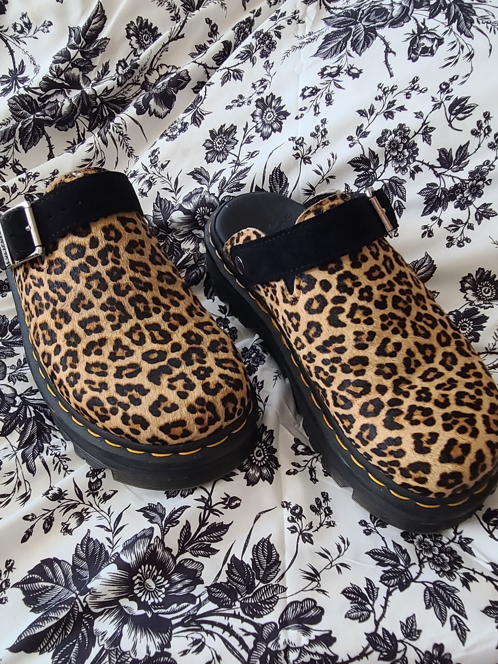 Dr. Martens Leopard Print Slip-On Clog Slippers - Tan/Black